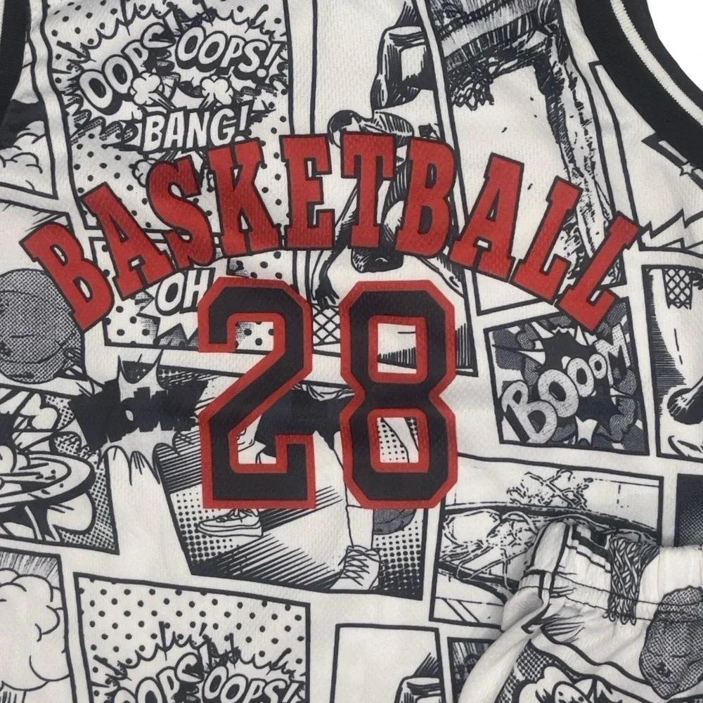 Basketball Comic Print Tank Top Shorts Set Boys Size 6Y Outfit Jersey